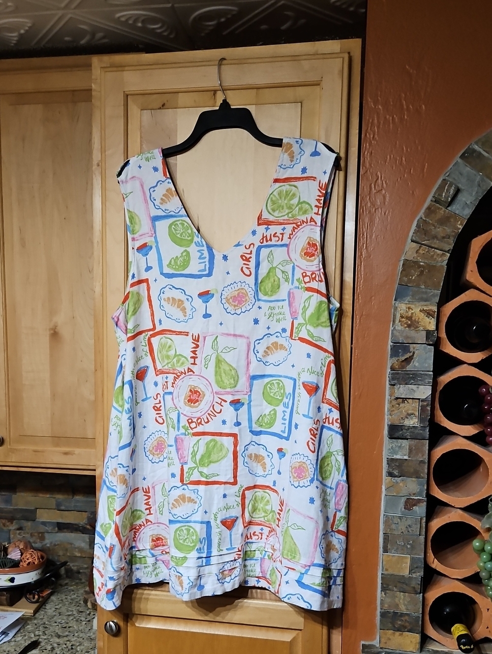 Cynthia Rowley Brunch Drinks Fruit Linen Blend Sleeveless V-Neck Mini Dress